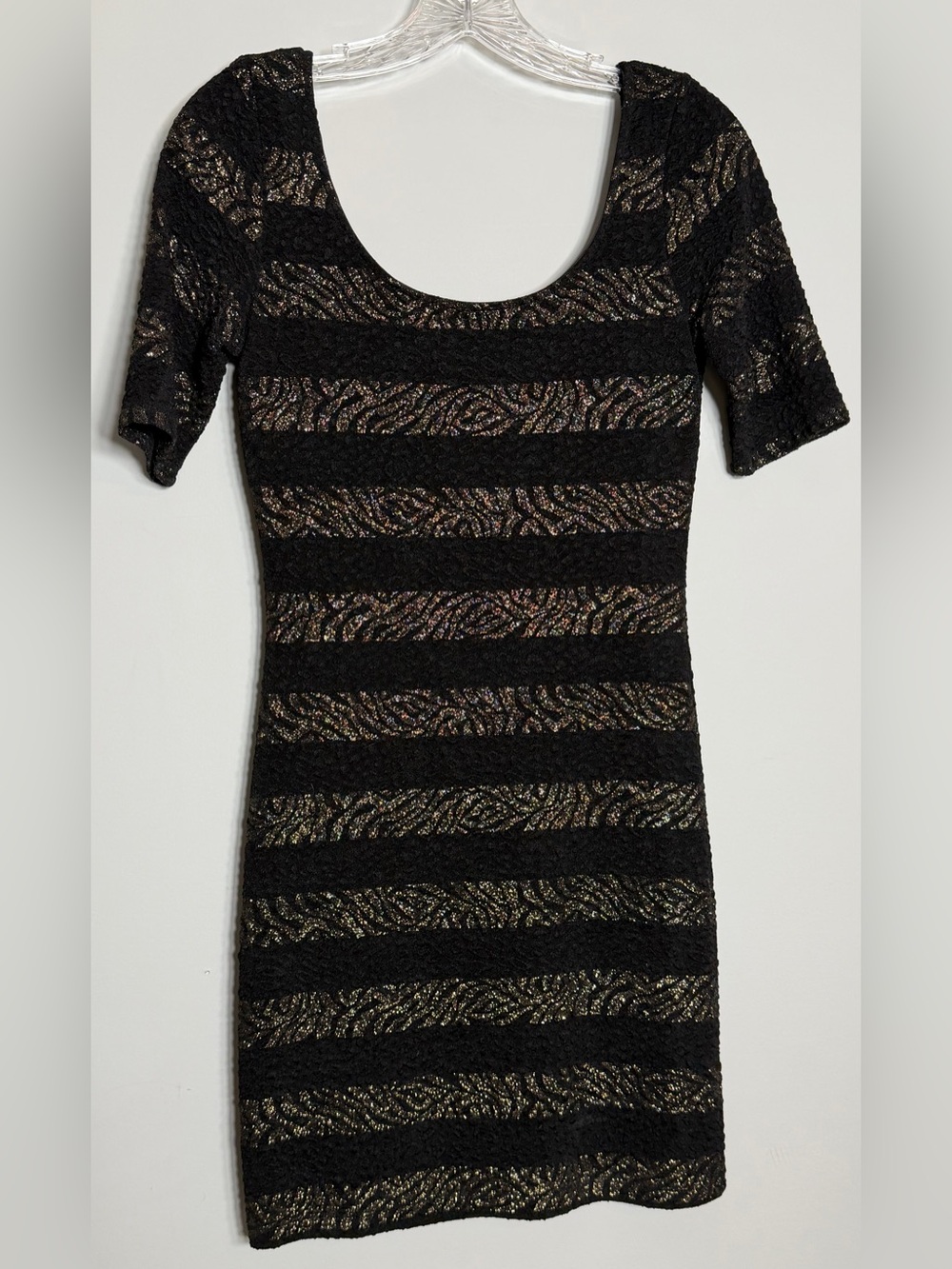Soprano Black Bodycon Mini with Gold Metallic Stripes Size M